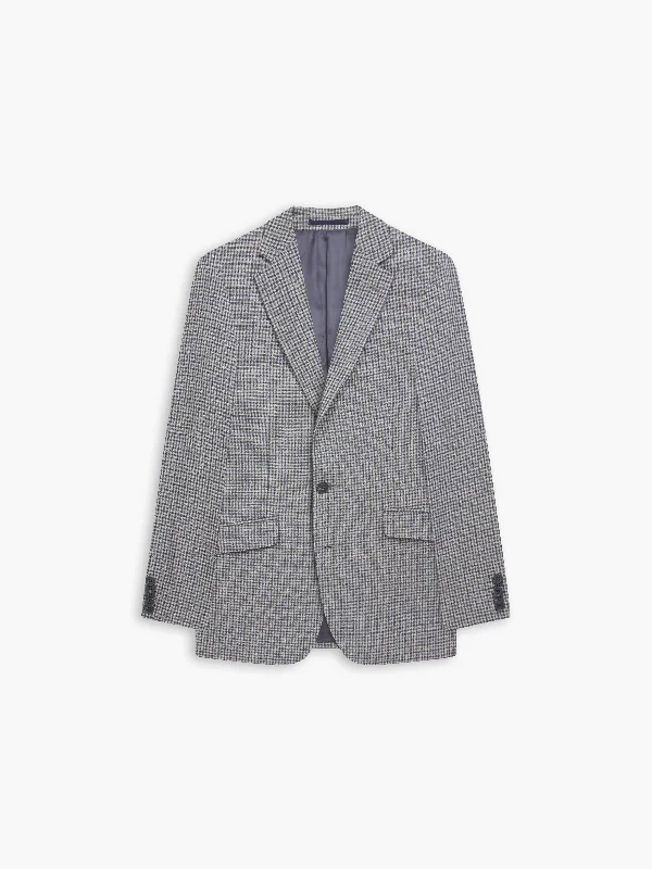 men's wool tuxedo jacket with satin shawl -Ravello Italian Luxury Slim Linen Grey & Navy Microcheck Suit Jacket