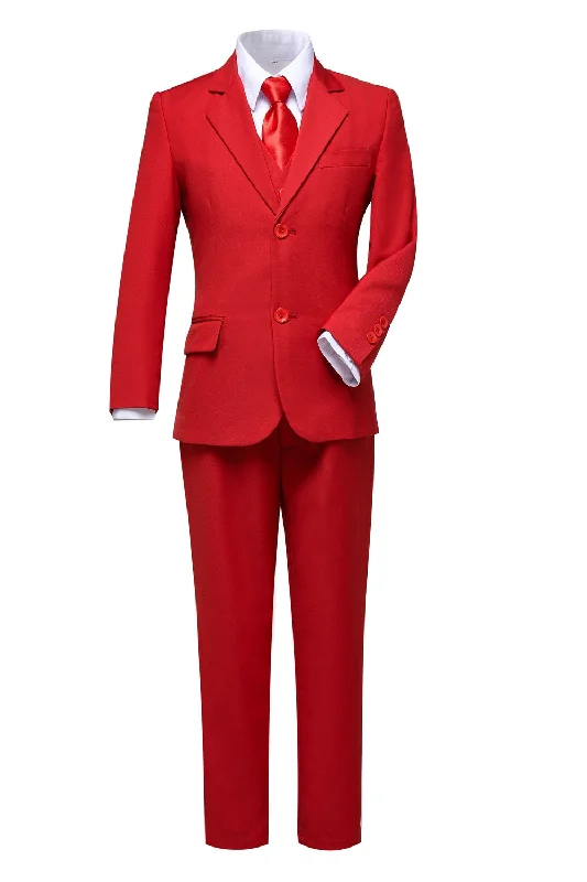 men's slim fit tuxedo suit with bowtie -Red 3 Piece Kids Boys' Formal Blazer Vest and Pants Dress Suits Set