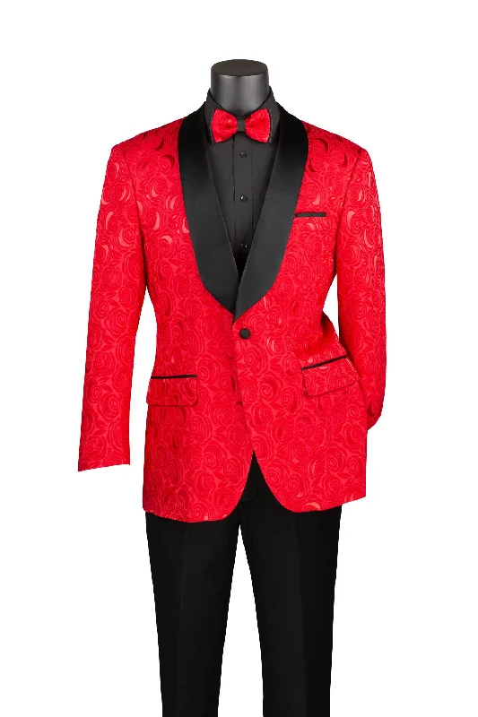 men's custom formal tuxedo for wedding -Red Champagne Regular Fit Blazer Shawl Lapel with Matching Bow Tie