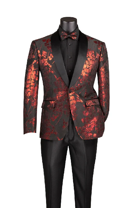 men's navy wedding tuxedo jacket -Red Slim Fit Fashion Jacket Shawl Lapel with Bow Tie