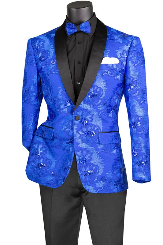 men's tailored black tuxedo for meetings -Royal Blue Embroidery Slim Fit Jacket Shawl Lapel with Bow Tie