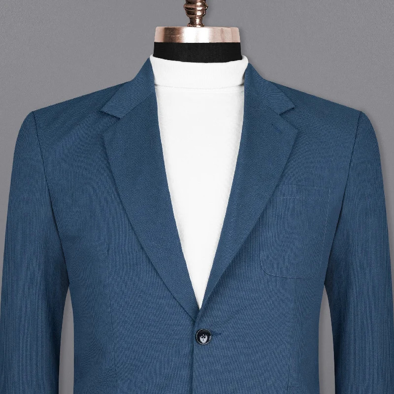 men's custom fit navy tuxedo jackets -San Juan Blue Subtle Striped Premium Cotton Sports Blazer