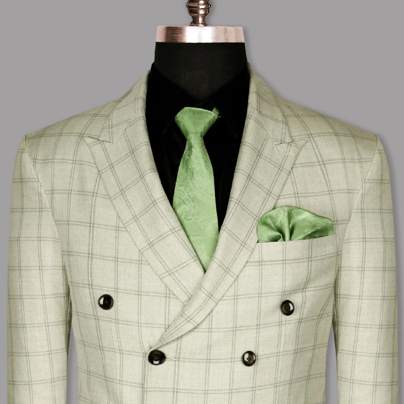 men's tailored black tuxedo suit -Sand Dollar Windowpane Wool Blend Double Breasted Blazer