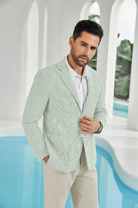 men's navy tuxedo jacket for wedding -Seersucker Striped Men's Summer Blazer