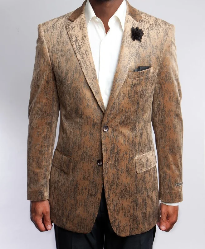 men's casual black tuxedo suit -Empire Collection - Modern Fit Beautiful Pattern in Tan Sports Coat