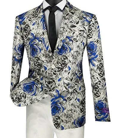 men's tailored business tuxedo jackets -Slim Fit Floral Design Jacket in Blue