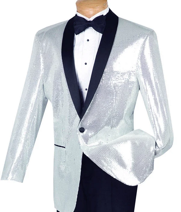 men's custom formal tuxedo for wedding -Spotlight Collection - Regular Fit Sliver-White Sequins Party Jacket