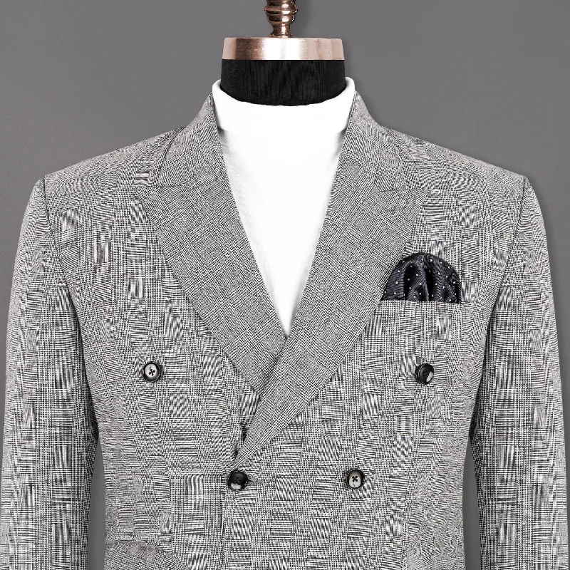 men's slim tuxedo suit for wedding -Star Dust Gray Plaid Premium Cotton Double Breasted Sports Blazer