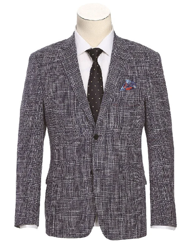 men's wool tuxedo jacket with pleats -Slim Fit Stretch Wool Linen Blend Tweed Plaid Blazer