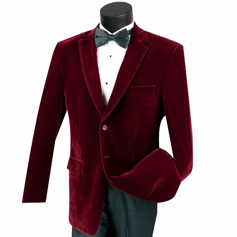 men's navy formal tuxedo for meetings -Velvet Regular Fit Fashion Jacket in Wine