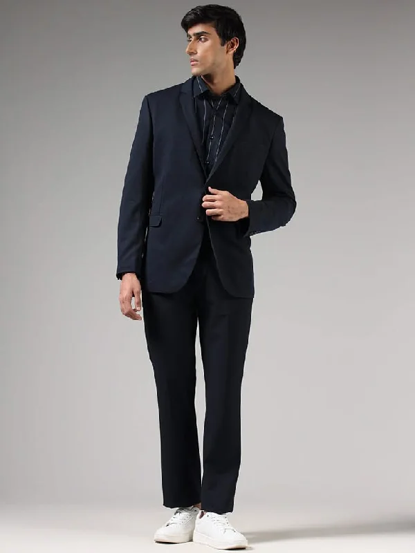 men's formal business suit -WES Formals Navy Slim-Fit Dobby Blazer