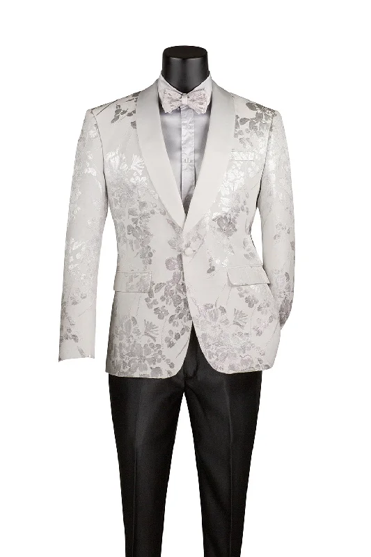 men's slim fit tuxedo jacket for business -White Slim Fit Fashion Jacket Shawl Lapel with Bow Tie