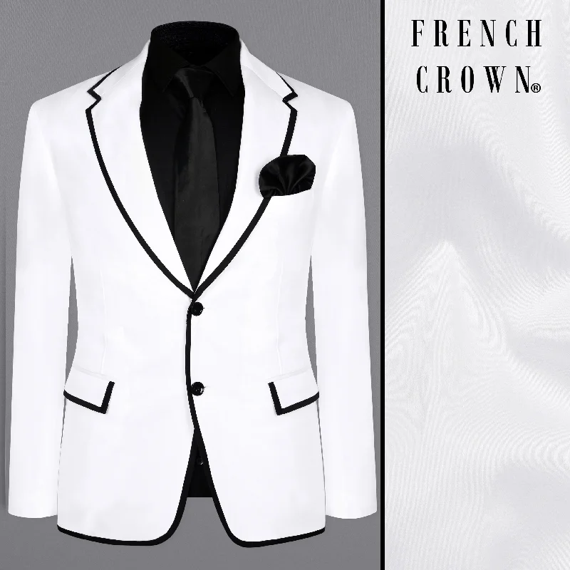 men's wedding tuxedo with gold tie -White with Black Border Patterned Cotton Blazer