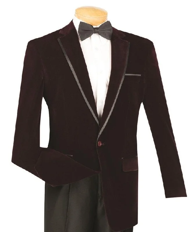 men's luxury grey tuxedo for business -Velvet Regular Fit Men's Blazer in Wine