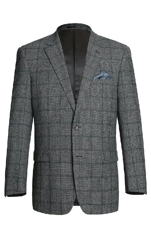 men's classic fit grey suit -Wool Blend Plaid Pattern Regular Fit 2 Button Blazer in Grayish Brown