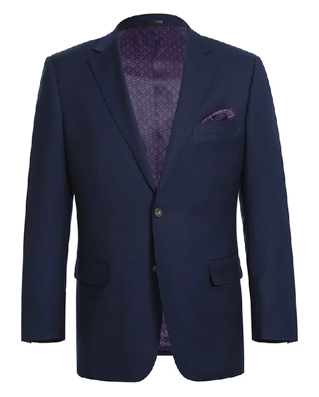 men's custom made suits for weddings -Wool Regular Fit Blazer Solid Color in Dark Navy