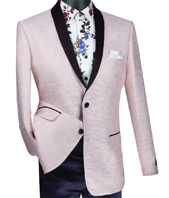 men's slim fit tuxedo jacket -(XL) Pink Metallic Stripe Slim Fit Jacket 2 Button Shawl Lapel