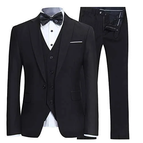 men's slim fit formal wedding suits -YFFUSHI Men's Slim Fit 3 Piece Suit One Button Suits Blazer Tux Vest & Trousers Black