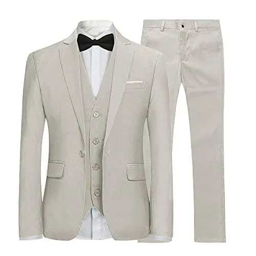 men's navy wool tuxedo jacket for weddings -YFFUSHI Men's Slim Fit 3 Piece Suit One Button Suits Blazer Tux Vest & Trousers Beige