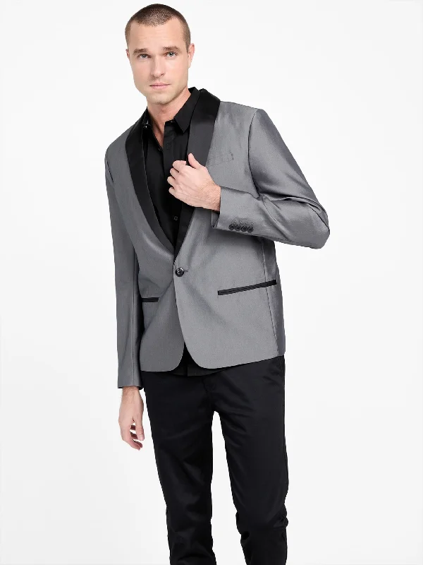 men's grey wool tuxedo with cummerbund -Archie Color-Block Blazer