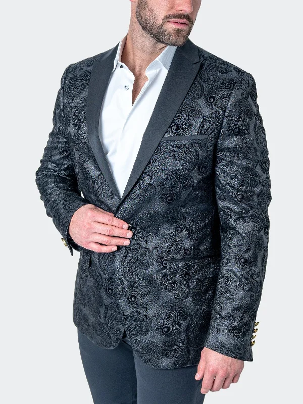 men's stylish grey wool tuxedo -Blazer Tesla PaisleyFlok Black