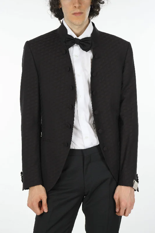 men's black wedding tuxedo jacket -Corneliani Embroidered Virgin Wool Blazer