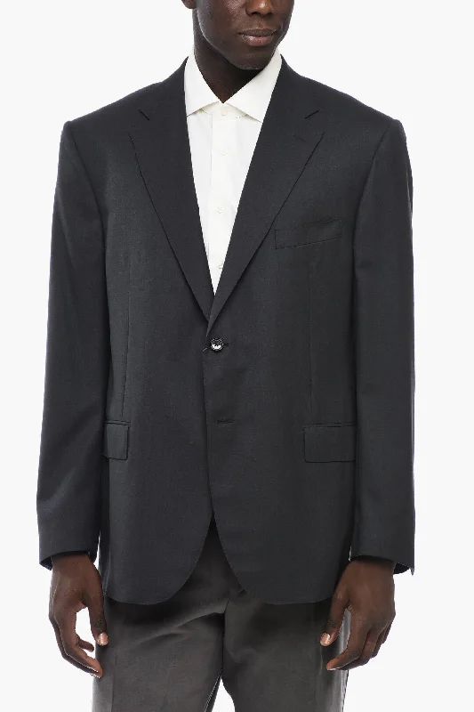 men's classic grey wool tuxedo -Corneliani Lined LEADER Single Breasted Blazer With Flap Pockets