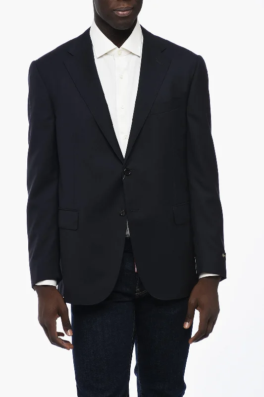 men's wool tuxedo jacket for business -Corneliani Single Breasted ACADEMY Blazer With Flap Pockets