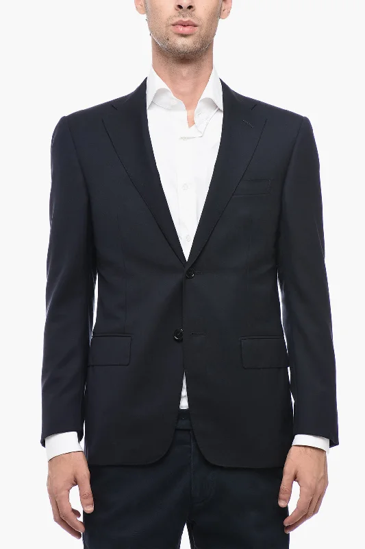 men's slim fit navy tuxedo suit -Corneliani Single Breasted MANTUA Blazer With Flap Pockets