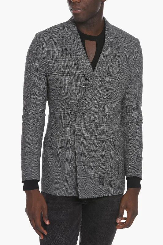 men's grey wool tuxedo for summer -Dior District Check Double Breasted Blazer