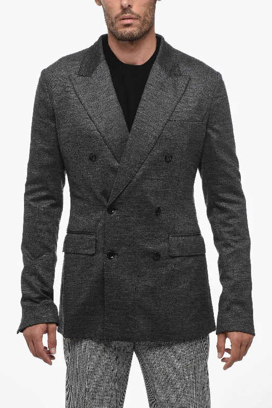 men's grey wool tuxedo with satin finish -Dolce & Gabbana Wool Blend Double Breasted Blazer