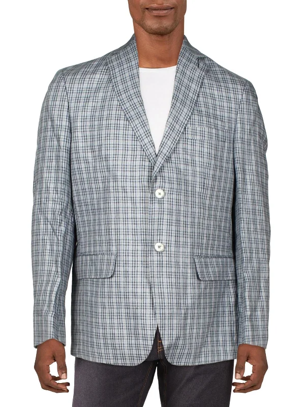 men's wool tuxedo jacket with shawl collar -Mens Linen Plaid Sportcoat