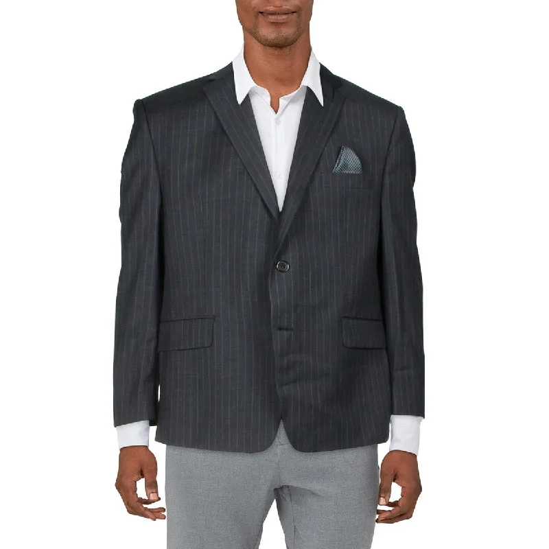 men's formal grey tuxedo with pleats -Mens Pinstripe Classic Fit Two-Button Blazer