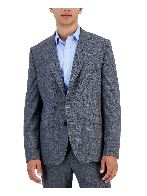 men's slim tuxedo suit for wedding -Mens Wool Blend Plaid Two-Button Blazer