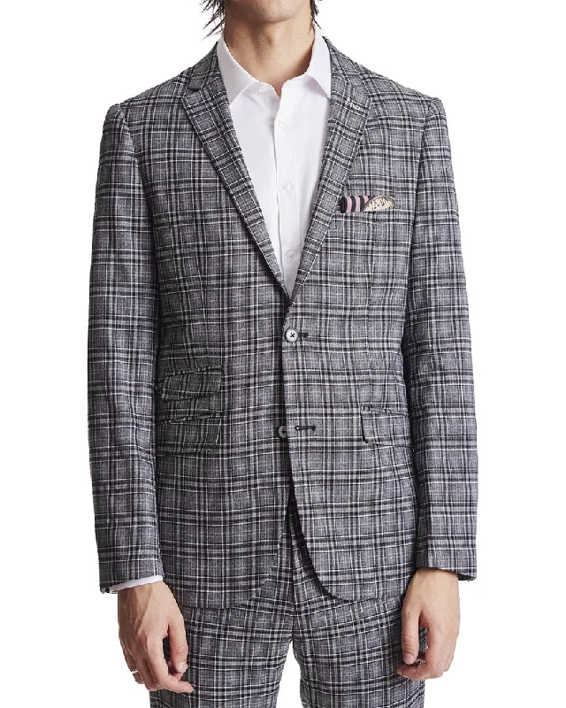 men's grey wool tuxedo with pocket square -Paisley & Gray Dover Notch Slim Fit Jacket