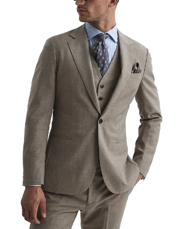 men's grey tuxedo with vest -Reiss Rope Wool Jacket